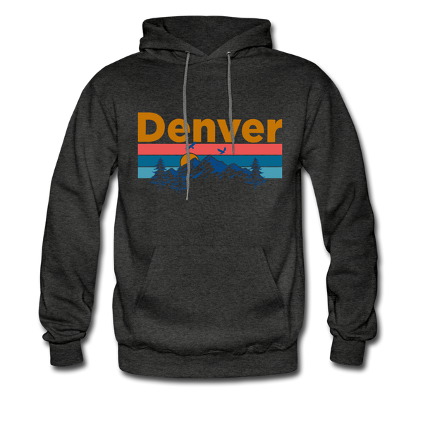 Denver, Colorado Hoodie - Retro Mountain & Birds Denver Hooded Sweatshirt - charcoal gray