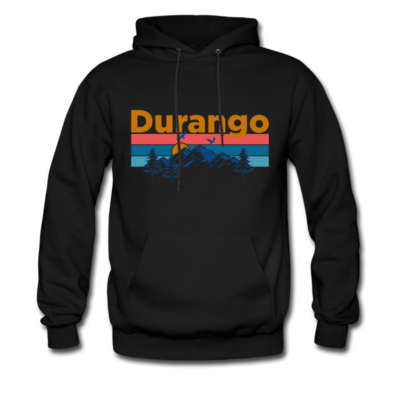 Durango, Colorado Hoodie - Retro Mountain & Birds Durango Hooded Sweatshirt - black