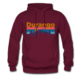 Durango, Colorado Hoodie - Retro Mountain & Birds Durango Hooded Sweatshirt - burgundy