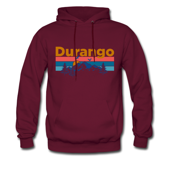 Durango, Colorado Hoodie - Retro Mountain & Birds Durango Hooded Sweatshirt - burgundy