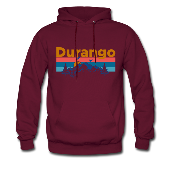 Durango, Colorado Hoodie - Retro Mountain & Birds Durango Hooded Sweatshirt - burgundy