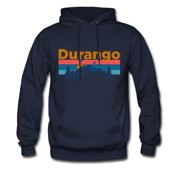 Durango, Colorado Hoodie - Retro Mountain & Birds Durango Hooded Sweatshirt - navy