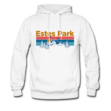 Estes Park, Colorado Hoodie - Retro Mountain & Birds Estes Park Hooded Sweatshirt - white
