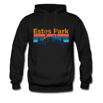 Estes Park, Colorado Hoodie - Retro Mountain & Birds Estes Park Hooded Sweatshirt - black