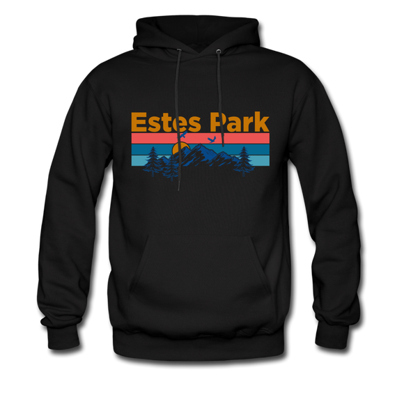 Estes Park, Colorado Hoodie - Retro Mountain & Birds Estes Park Hooded Sweatshirt - black