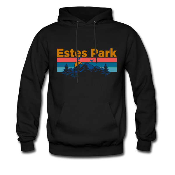 Estes Park, Colorado Hoodie - Retro Mountain & Birds Estes Park Hooded Sweatshirt - black