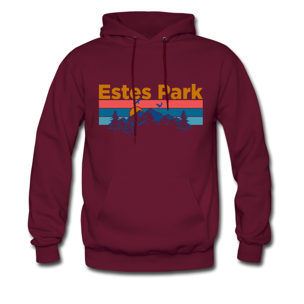Estes Park, Colorado Hoodie - Retro Mountain & Birds Estes Park Hooded Sweatshirt - burgundy