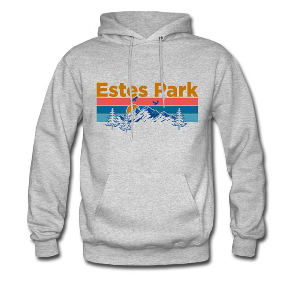 Estes Park, Colorado Hoodie - Retro Mountain & Birds Estes Park Hooded Sweatshirt - heather gray