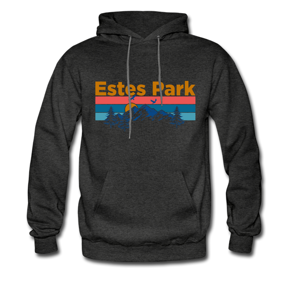 Estes Park, Colorado Hoodie - Retro Mountain & Birds Estes Park Hooded Sweatshirt - charcoal gray