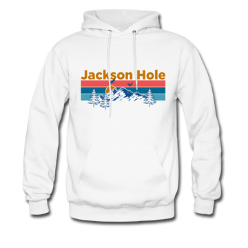Jackson Hole, Wyoming Hoodie - Retro Mountain & Birds Jackson Hole Hooded Sweatshirt - white