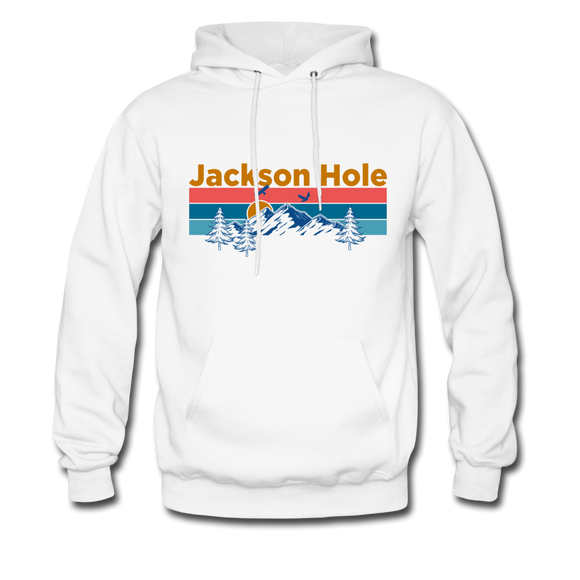 Jackson Hole, Wyoming Hoodie - Retro Mountain & Birds Jackson Hole Hooded Sweatshirt - white