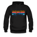 Jackson Hole, Wyoming Hoodie - Retro Mountain & Birds Jackson Hole Hooded Sweatshirt - black