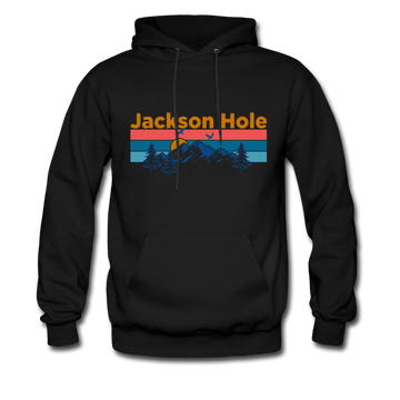 Jackson Hole, Wyoming Hoodie - Retro Mountain & Birds Jackson Hole Hooded Sweatshirt - black