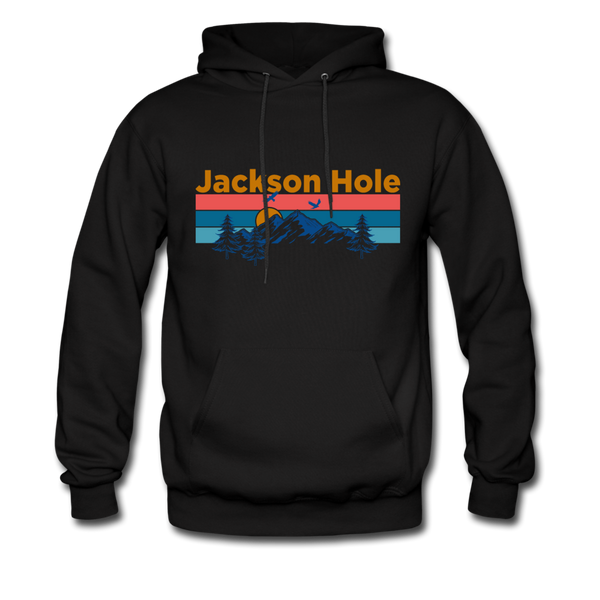 Jackson Hole, Wyoming Hoodie - Retro Mountain & Birds Jackson Hole Hooded Sweatshirt - black