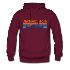 Jackson Hole, Wyoming Hoodie - Retro Mountain & Birds Jackson Hole Hooded Sweatshirt - burgundy