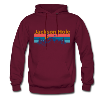 Jackson Hole, Wyoming Hoodie - Retro Mountain & Birds Jackson Hole Hooded Sweatshirt - burgundy