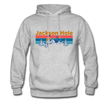 Jackson Hole, Wyoming Hoodie - Retro Mountain & Birds Jackson Hole Hooded Sweatshirt - heather gray