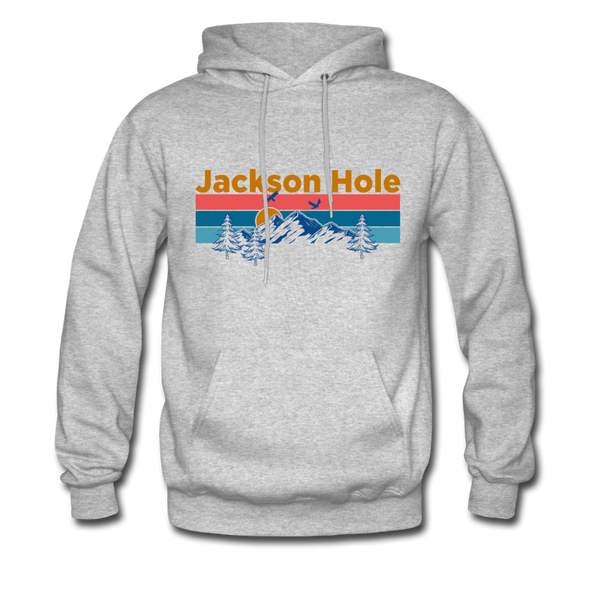 Jackson Hole, Wyoming Hoodie - Retro Mountain & Birds Jackson Hole Hooded Sweatshirt - heather gray