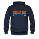 Jackson Hole, Wyoming Hoodie - Retro Mountain & Birds Jackson Hole Hooded Sweatshirt - navy