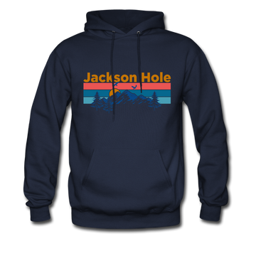 Jackson Hole, Wyoming Hoodie - Retro Mountain & Birds Jackson Hole Hooded Sweatshirt - navy