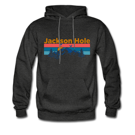 Jackson Hole, Wyoming Hoodie - Retro Mountain & Birds Jackson Hole Hooded Sweatshirt - charcoal gray