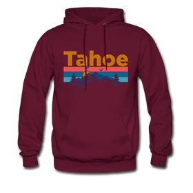 Lake Tahoe, California Hoodie - Retro Mountain & Birds Lake Tahoe Hooded Sweatshirt - burgundy