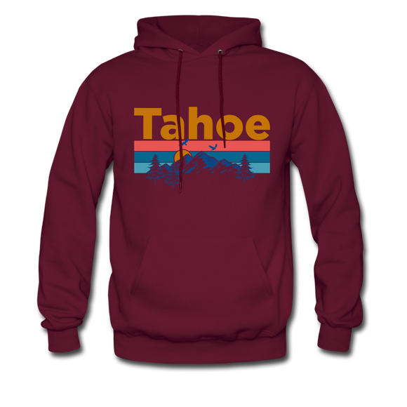 Lake Tahoe, California Hoodie - Retro Mountain & Birds Lake Tahoe Hooded Sweatshirt - burgundy