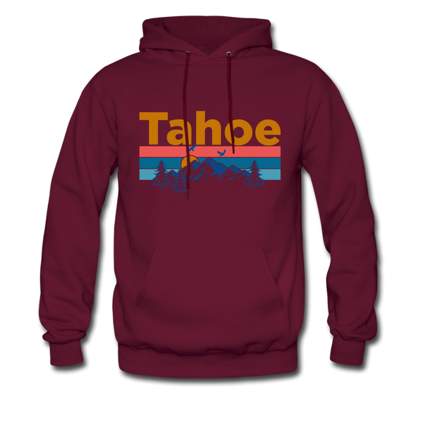 Lake Tahoe, California Hoodie - Retro Mountain & Birds Lake Tahoe Hooded Sweatshirt - burgundy