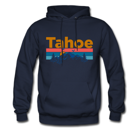 Lake Tahoe, California Hoodie - Retro Mountain & Birds Lake Tahoe Hooded Sweatshirt - navy