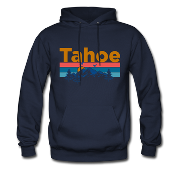 Lake Tahoe, California Hoodie - Retro Mountain & Birds Lake Tahoe Hooded Sweatshirt - navy