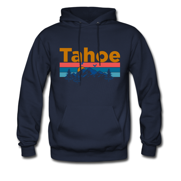 Lake Tahoe, California Hoodie - Retro Mountain & Birds Lake Tahoe Hooded Sweatshirt - navy