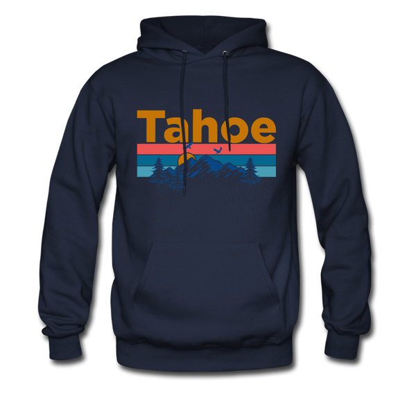 Lake Tahoe, California Hoodie - Retro Mountain & Birds Lake Tahoe Hooded Sweatshirt - navy