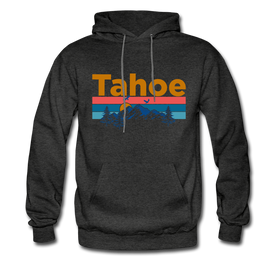 Lake Tahoe, California Hoodie - Retro Mountain & Birds Lake Tahoe Hooded Sweatshirt - charcoal gray
