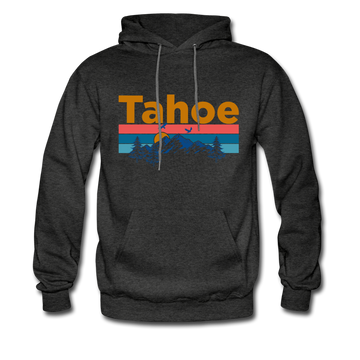 Lake Tahoe, California Hoodie - Retro Mountain & Birds Lake Tahoe Hooded Sweatshirt - charcoal gray