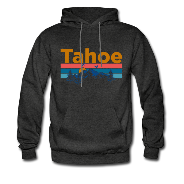 Lake Tahoe, California Hoodie - Retro Mountain & Birds Lake Tahoe Hooded Sweatshirt - charcoal gray
