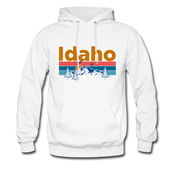 Idaho Hoodie - Retro Mountain & Birds Idaho Hooded Sweatshirt - white