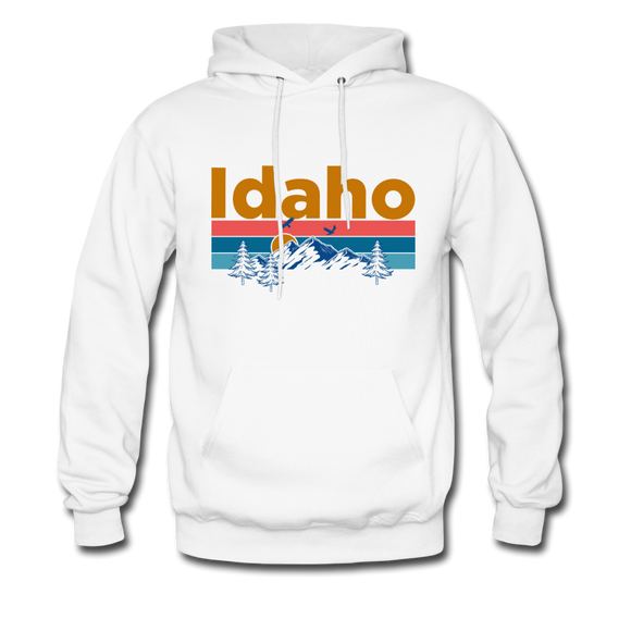 Idaho Hoodie - Retro Mountain & Birds Idaho Hooded Sweatshirt - white