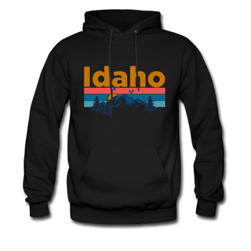 Idaho Hoodie - Retro Mountain & Birds Idaho Hooded Sweatshirt - black