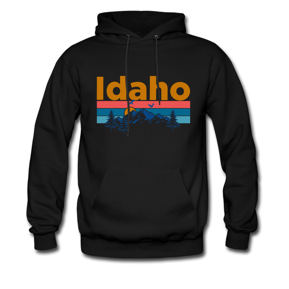 Idaho Hoodie - Retro Mountain & Birds Idaho Hooded Sweatshirt - black