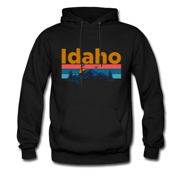 Idaho Hoodie - Retro Mountain & Birds Idaho Hooded Sweatshirt - black