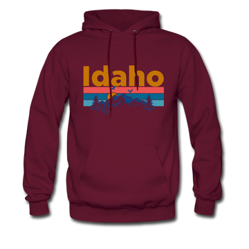 Idaho Hoodie - Retro Mountain & Birds Idaho Hooded Sweatshirt - burgundy