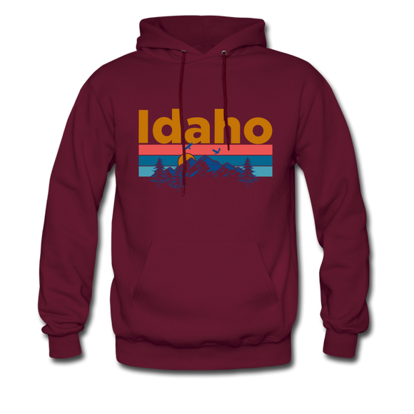 Idaho Hoodie - Retro Mountain & Birds Idaho Hooded Sweatshirt - burgundy