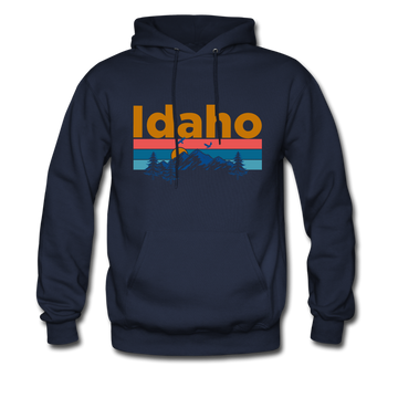 Idaho Hoodie - Retro Mountain & Birds Idaho Hooded Sweatshirt - navy