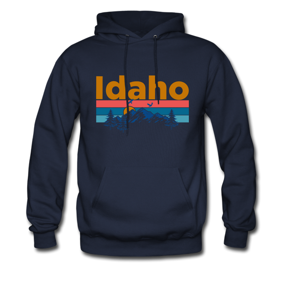 Idaho Hoodie - Retro Mountain & Birds Idaho Hooded Sweatshirt - navy