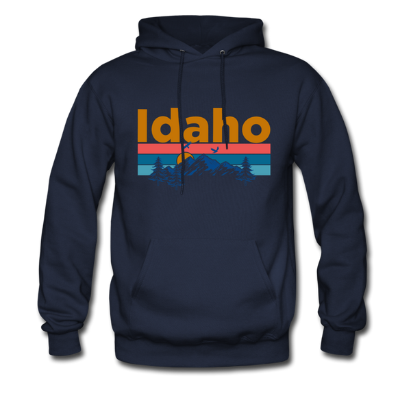 Idaho Hoodie - Retro Mountain & Birds Idaho Hooded Sweatshirt - navy