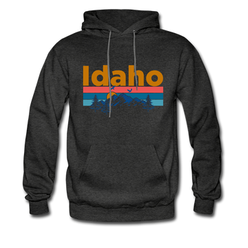 Idaho Hoodie - Retro Mountain & Birds Idaho Hooded Sweatshirt - charcoal gray