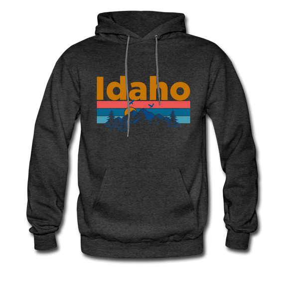 Idaho Hoodie - Retro Mountain & Birds Idaho Hooded Sweatshirt - charcoal gray