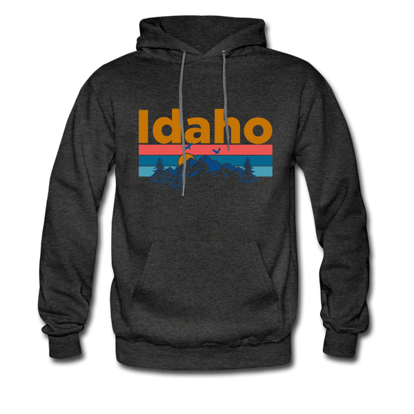 Idaho Hoodie - Retro Mountain & Birds Idaho Hooded Sweatshirt - charcoal gray