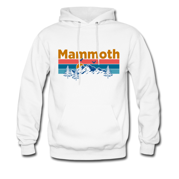 Mammoth, California Hoodie - Retro Mountain & Birds Mammoth Hooded Sweatshirt - white