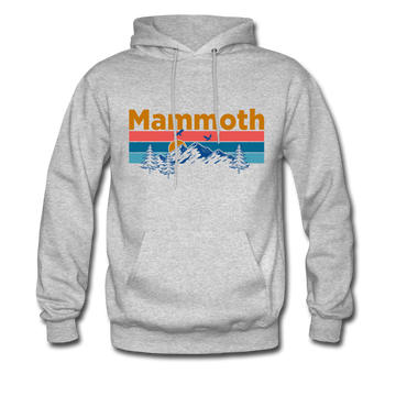 Mammoth, California Hoodie - Retro Mountain & Birds Mammoth Hooded Sweatshirt - heather gray
